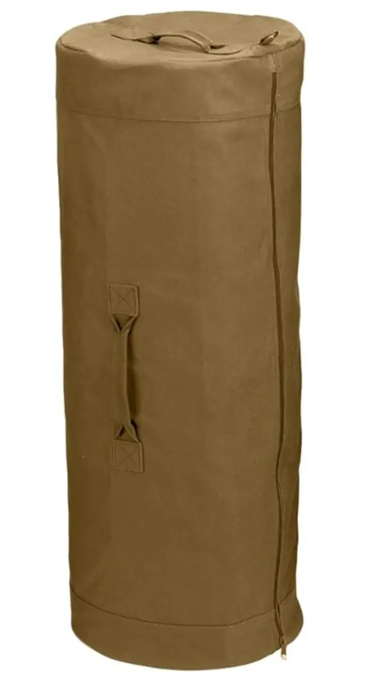 Heavyweight Cotton Canvas Duffle Bag with Side Zipper, Carryall- Standard Size